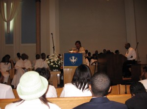 Speaking to congregation Memorial Baptist Church